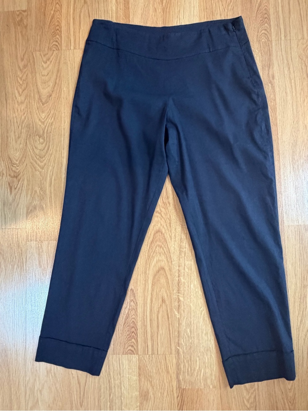 Eileen Fisher Navy Linen Blend Cuffed Side Zip Pants Size XL